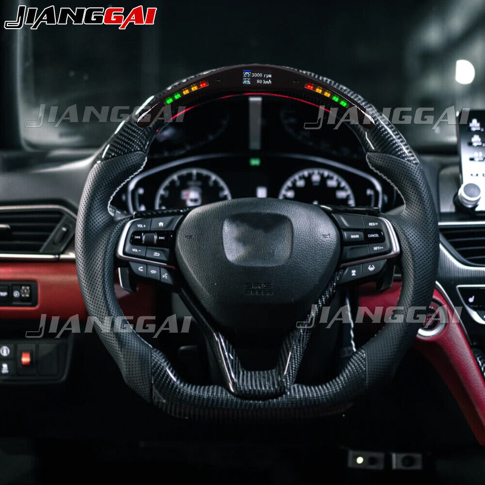 LED Carbon Fiber Perforated Flat Steering Wheel Fit Honda Accord 10th 2018-2020