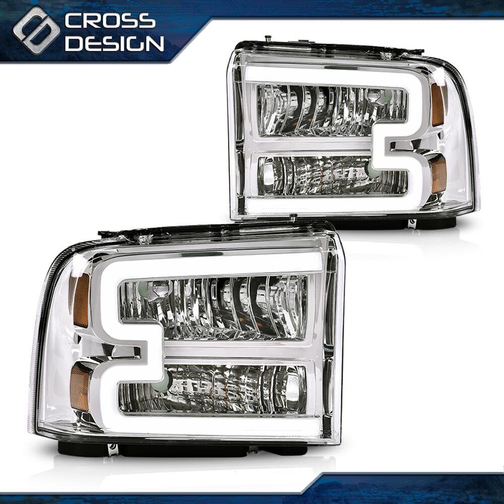 LED DRL Clear/Chrome Headlights Lamp Fit For 2005-2007 Ford F250 F350 Super Duty