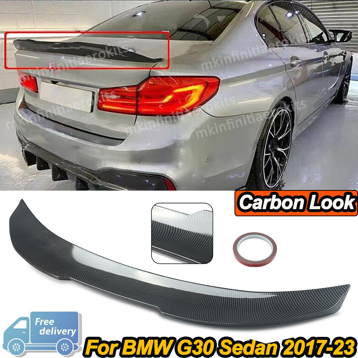 PSM Style Rear Trunk Spoiler Carbon Fiber Look Fit For BMW G30 F90 M5 2017-23