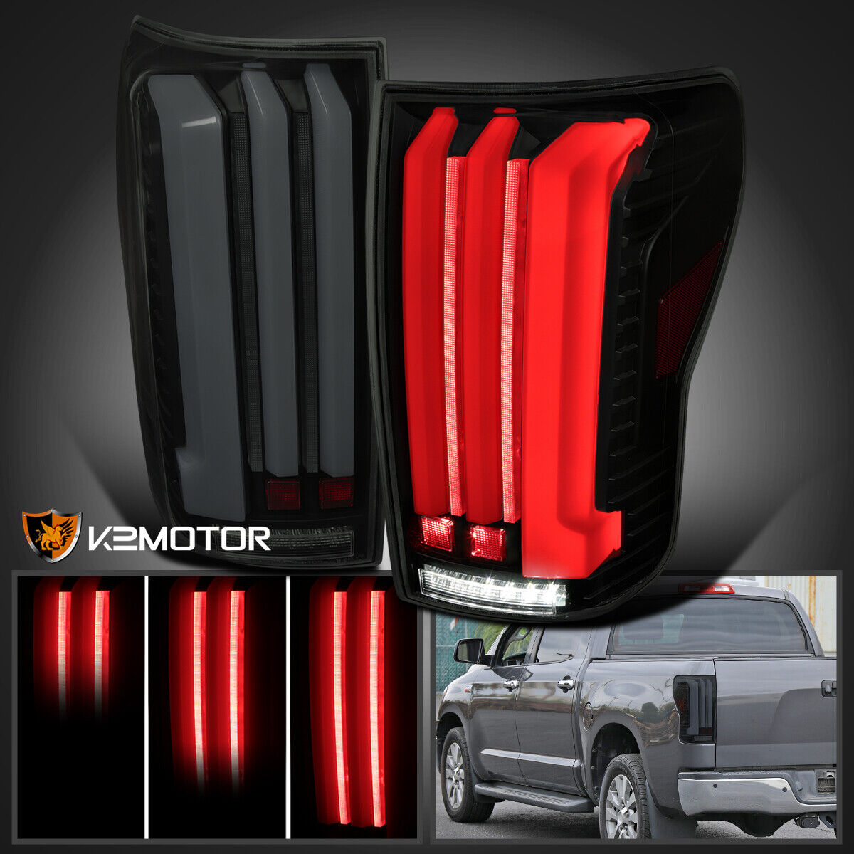 Black/Smoke Fits 2007-2013 Toyota Tundra LED Tail Lights Sequential Signal Tube