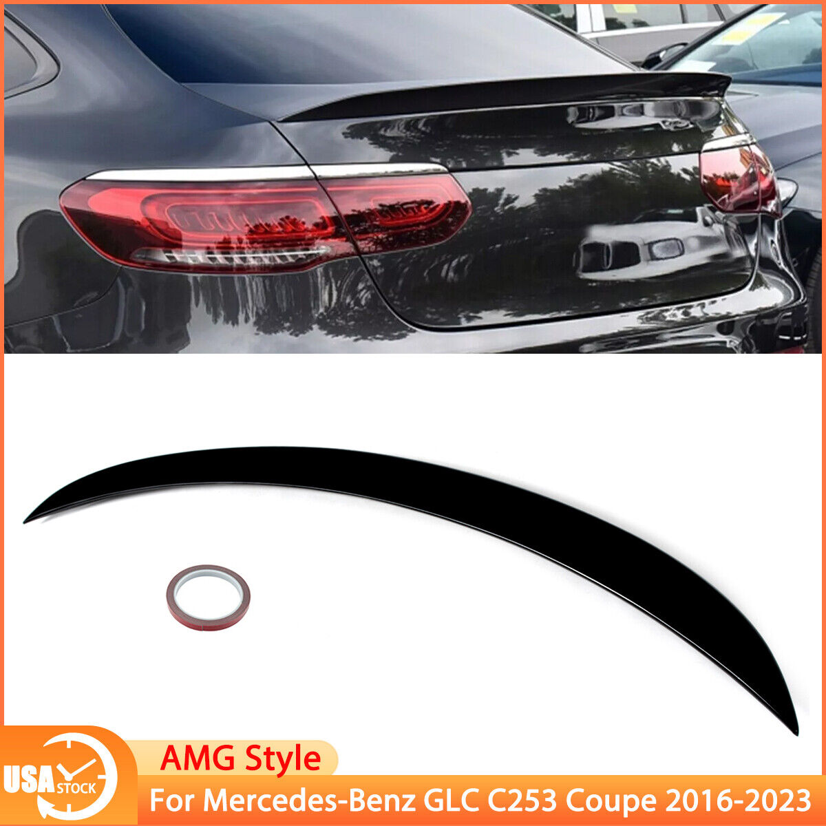 For Mercedes-Benz GLC C253 Coupe Gloss Black Rear Trunk Spoiler Lip AMG Style
