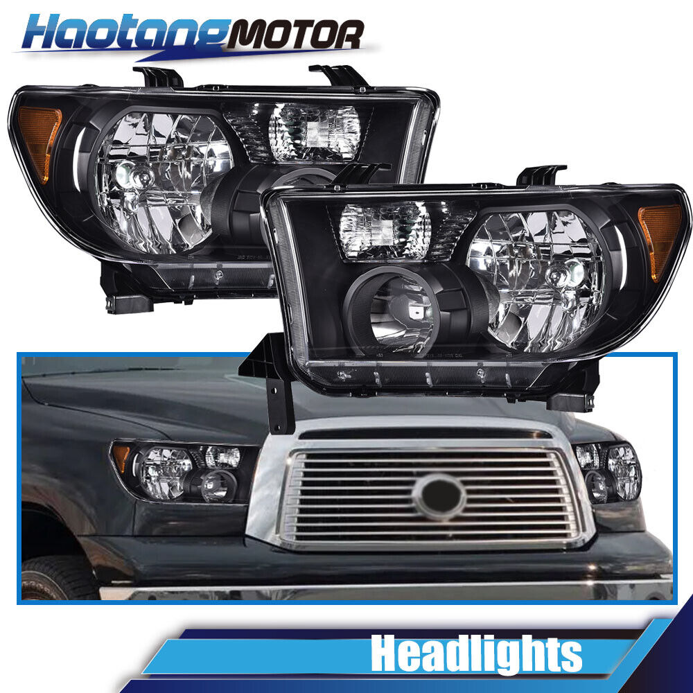 Fit For 2007-2013 Toyota Tundra 2008-2017 Sequoia Black Headlights Lamps LH & RH