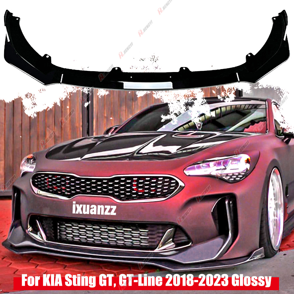 For KIA Stinger 2018-24 2021 2022 Glossy Black Front Bumper Spoiler Lip Kit