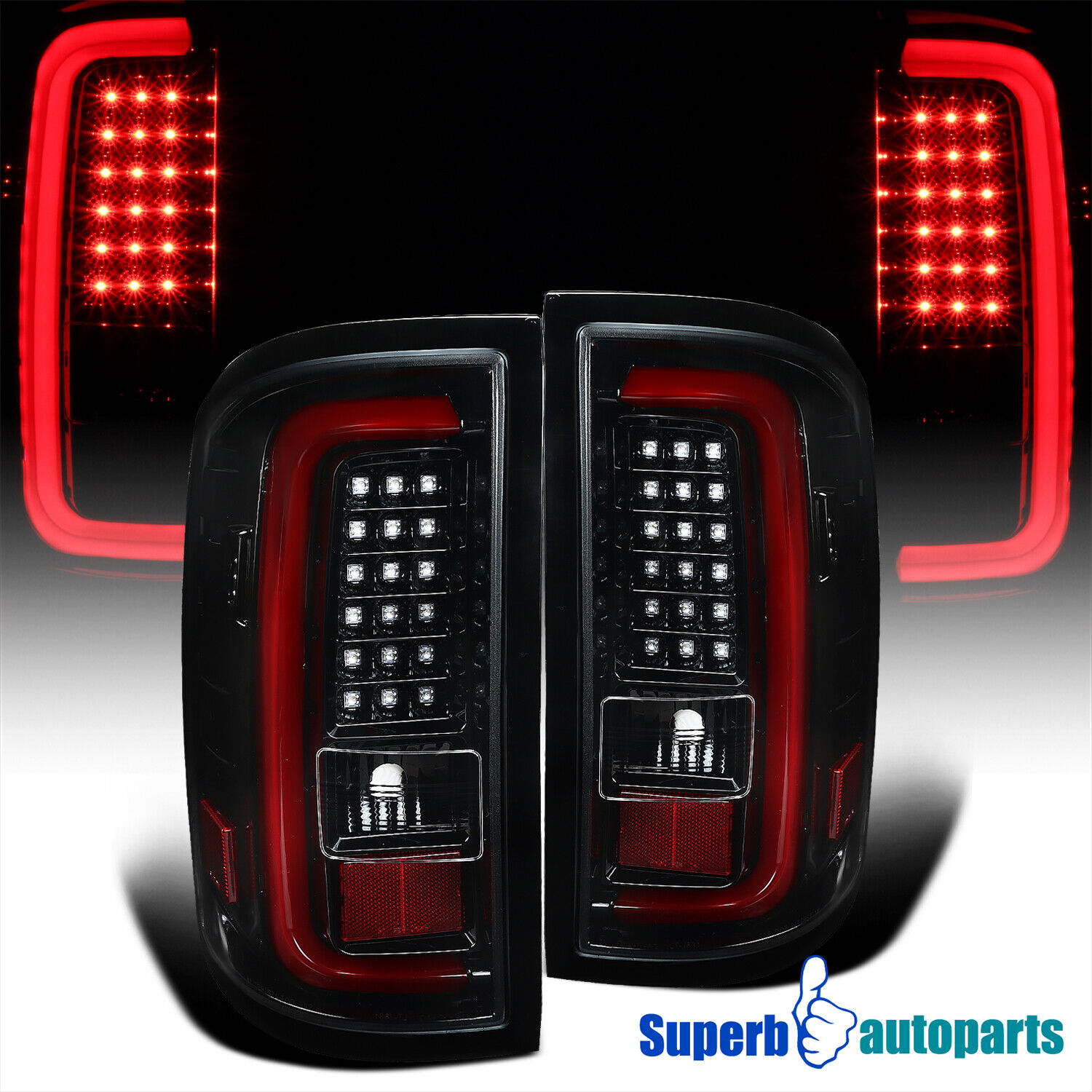 Fits 2014-2018 GMC Sierra 1500 2500HD 3500HD LED Tail Brake Lights Shiny Black