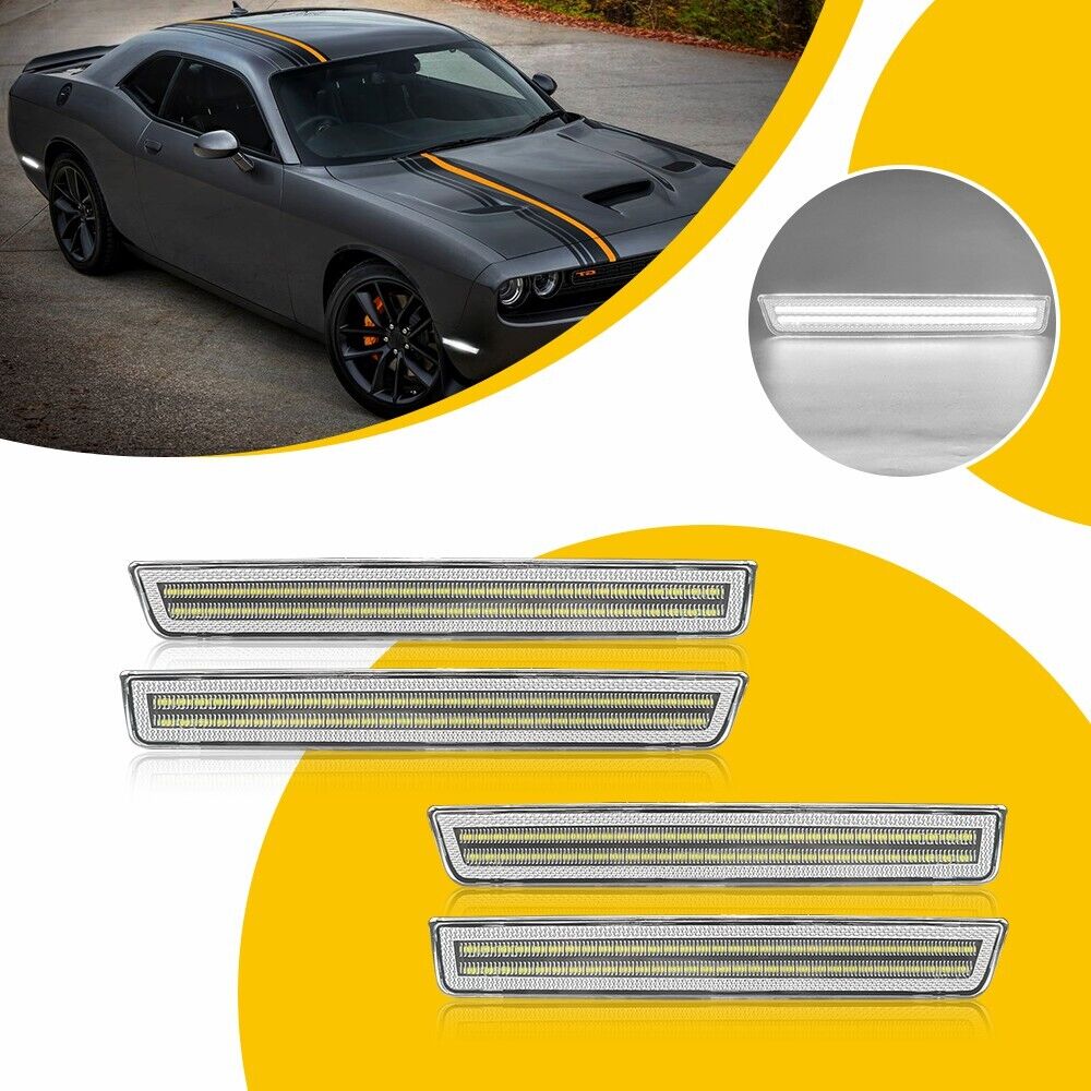 Front & Rear Lens Side Marker Lights LED Kit For 2015-22 Dodge Challenger Clear