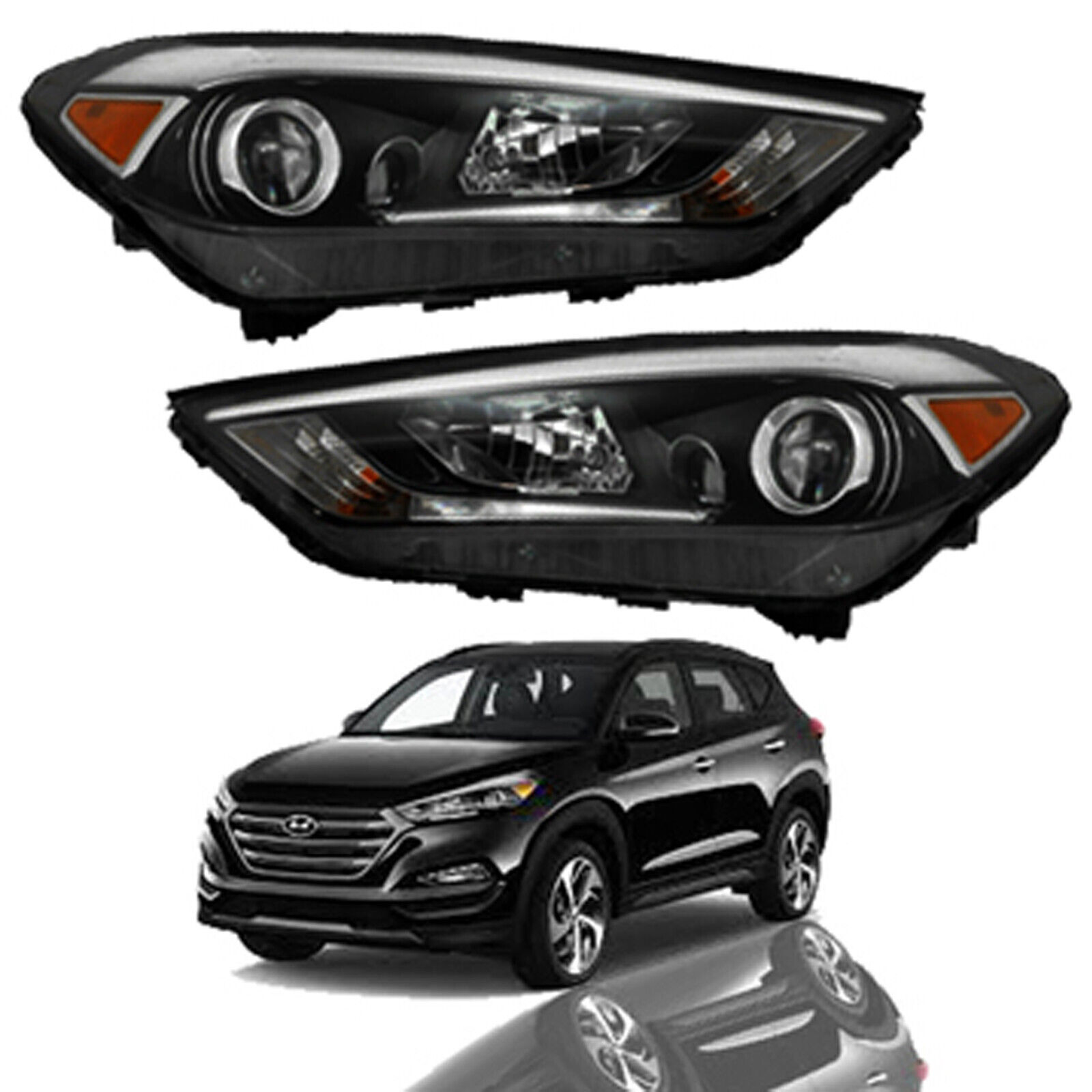 For 2016 2017 2018 Hyundai Tucson Front Driver & Passenger Headlight Set LED 