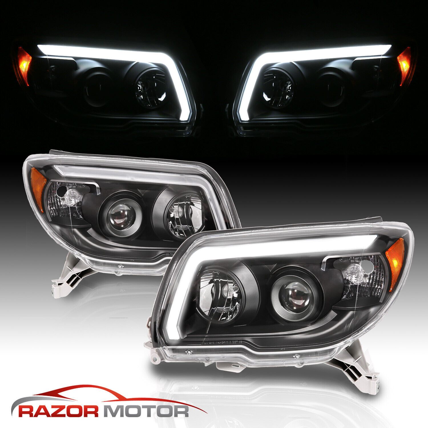2006-2009 For Toyota 4Runner SUV Black LED Plank Style Projector Headlights Set