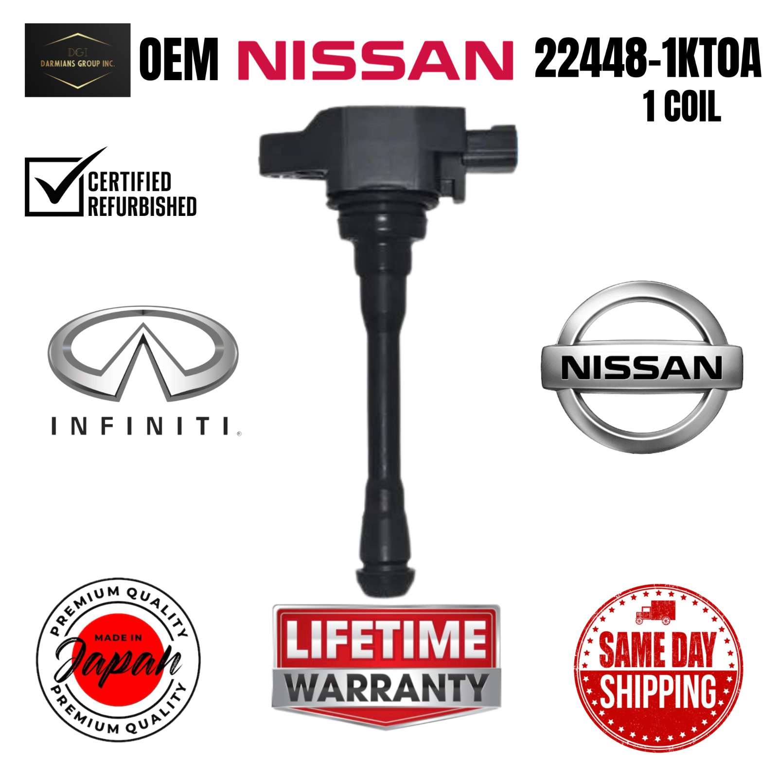 GENUINE NISSAN Ignition Coil For 2007-2019 Nissan & Infiniti I4 V8, 22448-1KT0A