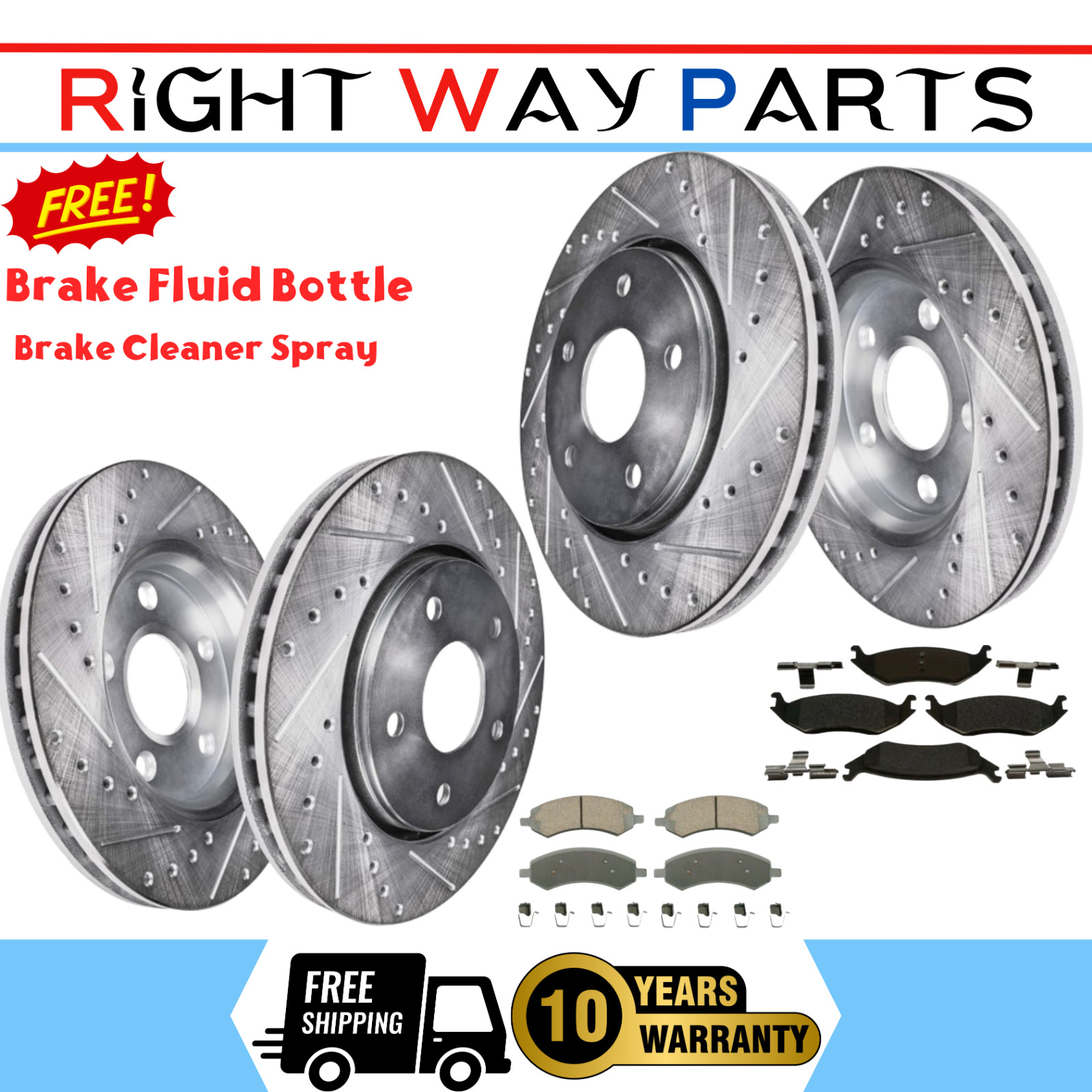 Front Rear Drilled Rotors Brake Pads for 2004 2005 Dodge Ram 1500 Durango 5 Lugs