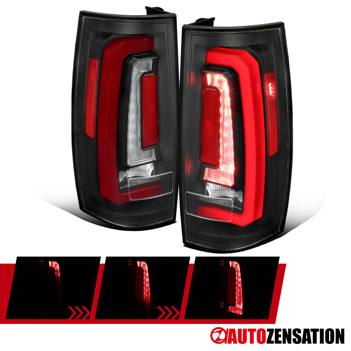 Fit 2007-2014 Suburban Tahoe Black Tail Lights Dynamic LED Sequential Signal