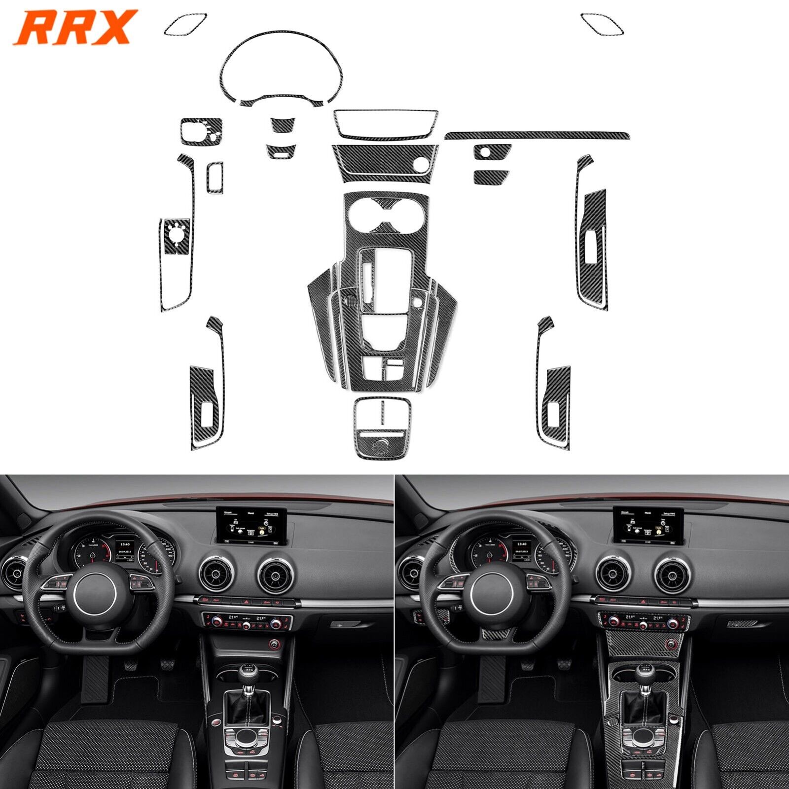 40Pcs Real Carbon Fiber Kits Full Interior Trim For Audi A3 S3 RS3 8V 2013-2019