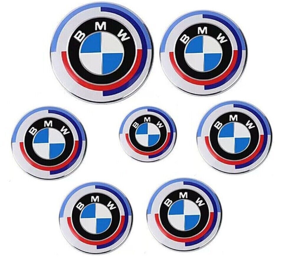 7PCS For BMW 50th Anniversary Emblem Centre Caps Badges Set 82mm 74mm 68mm 45mm