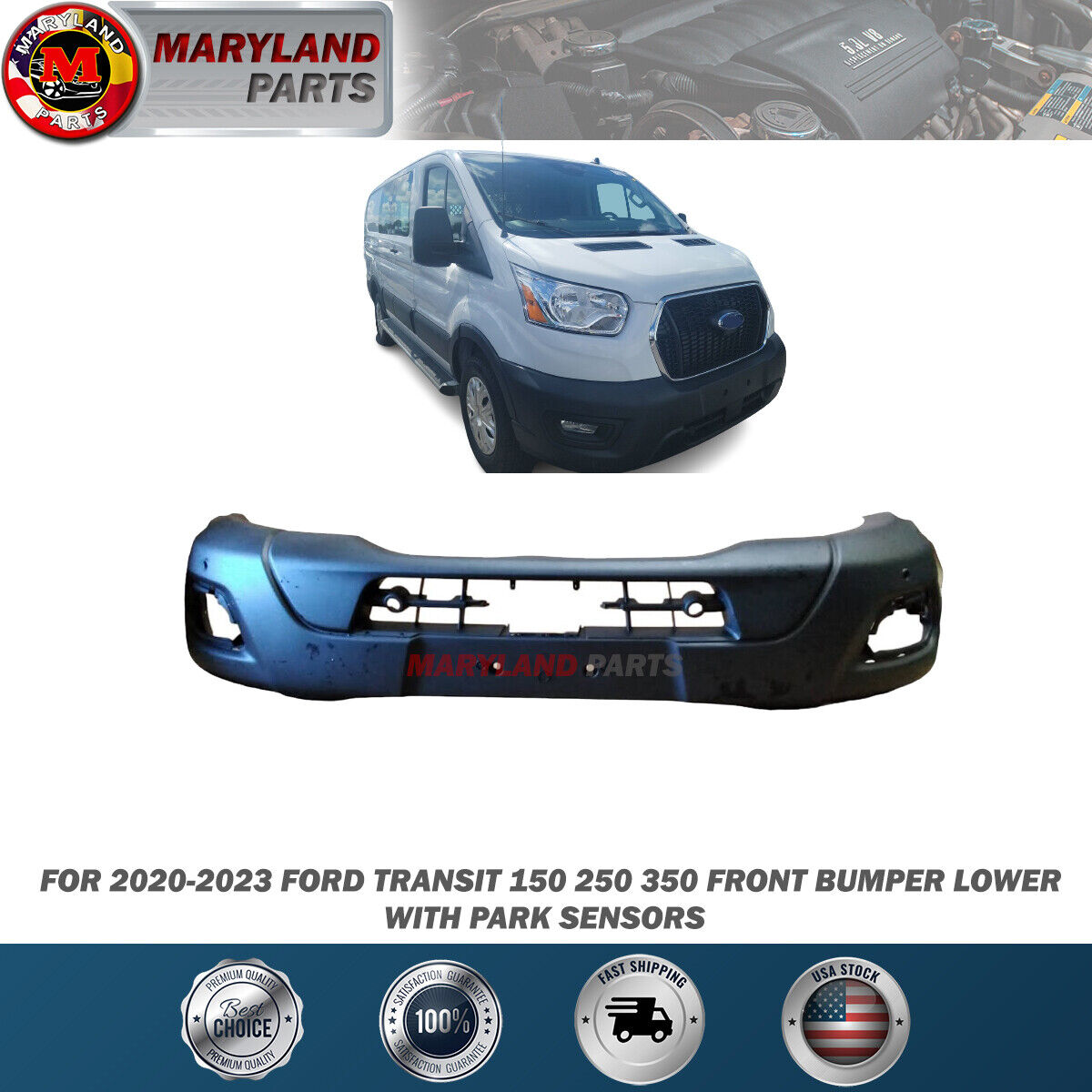 For 2020-2023 Ford Transit 150 250 350 Front Bumper Lower with Park Sensors