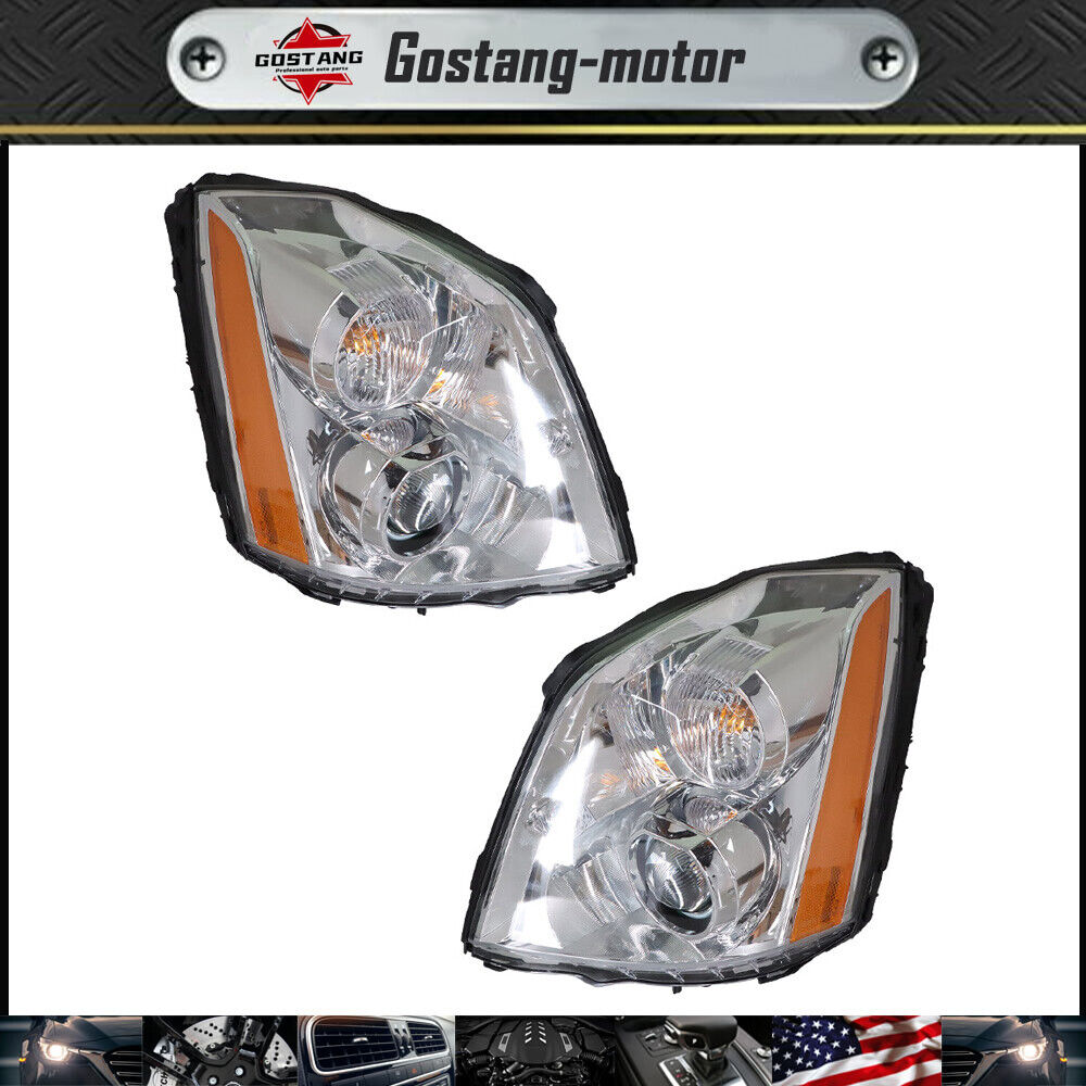 Left+Right Side Headlights For Cadillac DTS 2006 -2011 HID/Xenon Chrome Headlamp