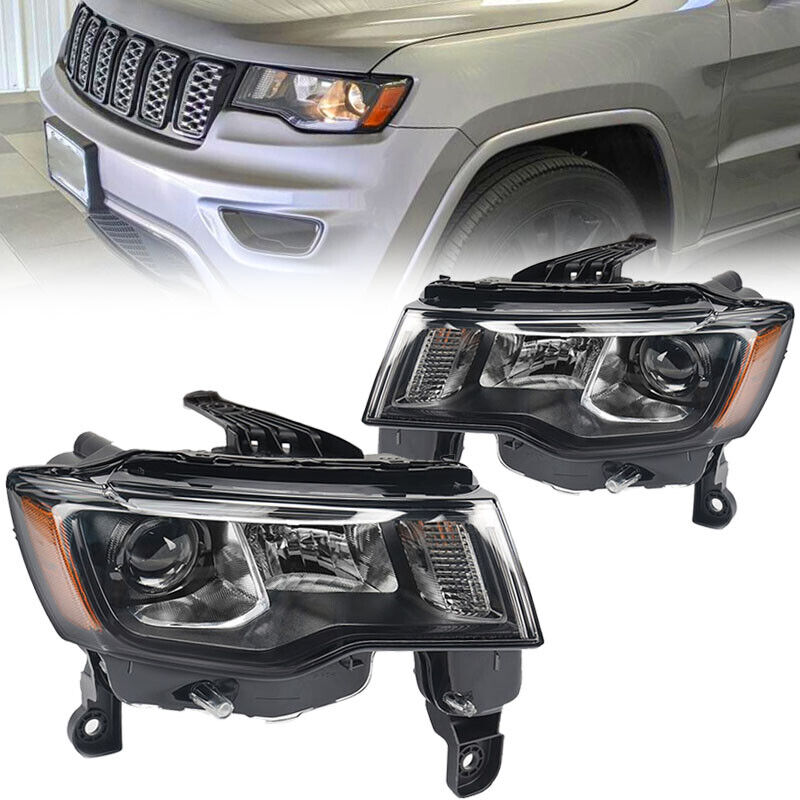 2P For 2017-2021 Jeep Grand Cherokee Halogen w/ Black Headlights Lamp Assembly