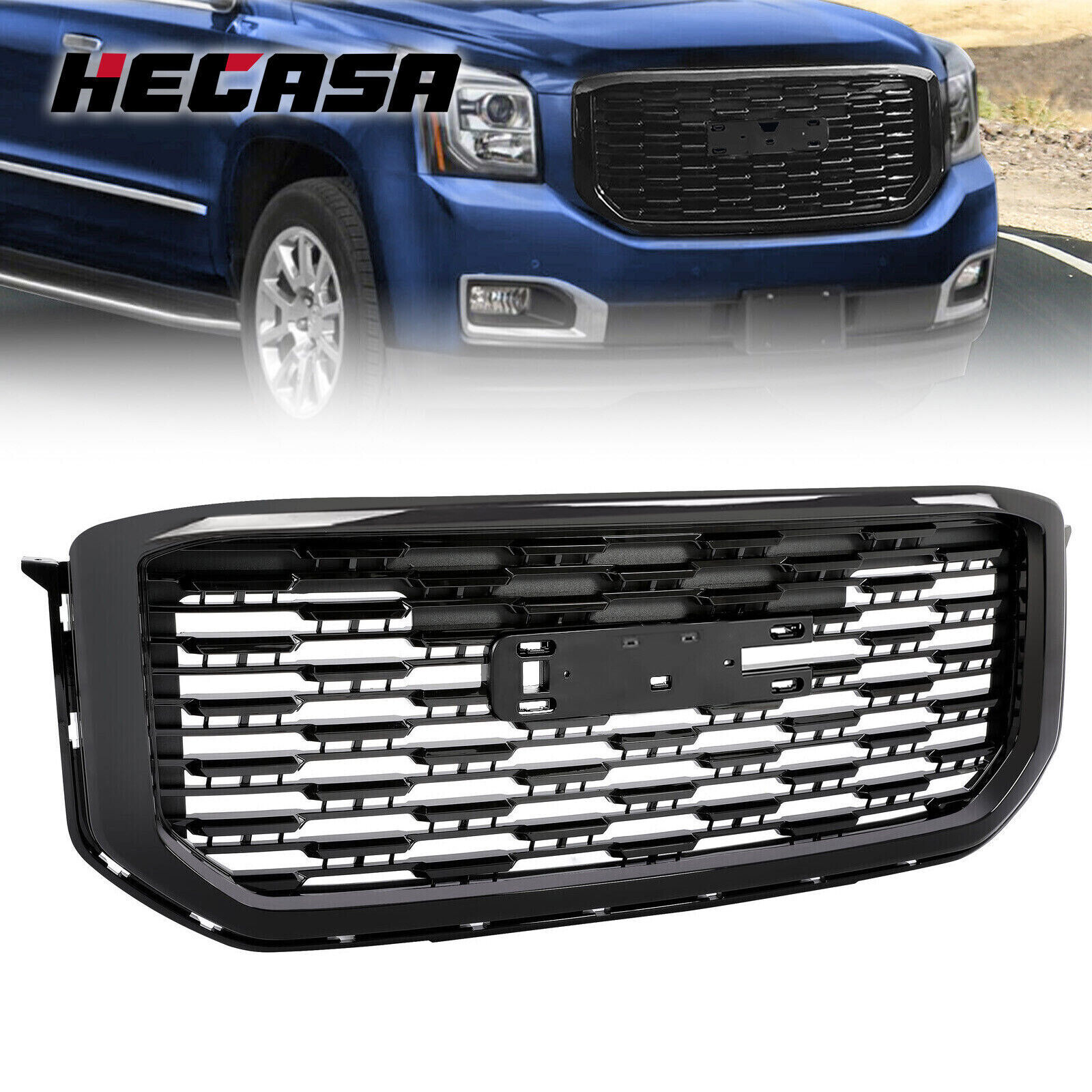 Glossy Black Denali Style Front Bumper Grille Grill For 2015-2020 GMC Yukon XL