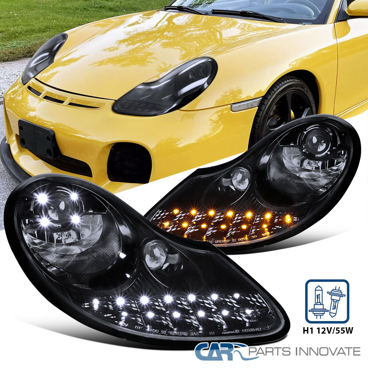 Smoke Projector Headlights Fits 1997-2001 Porsche 996 911 Boxster 986 LED Signal