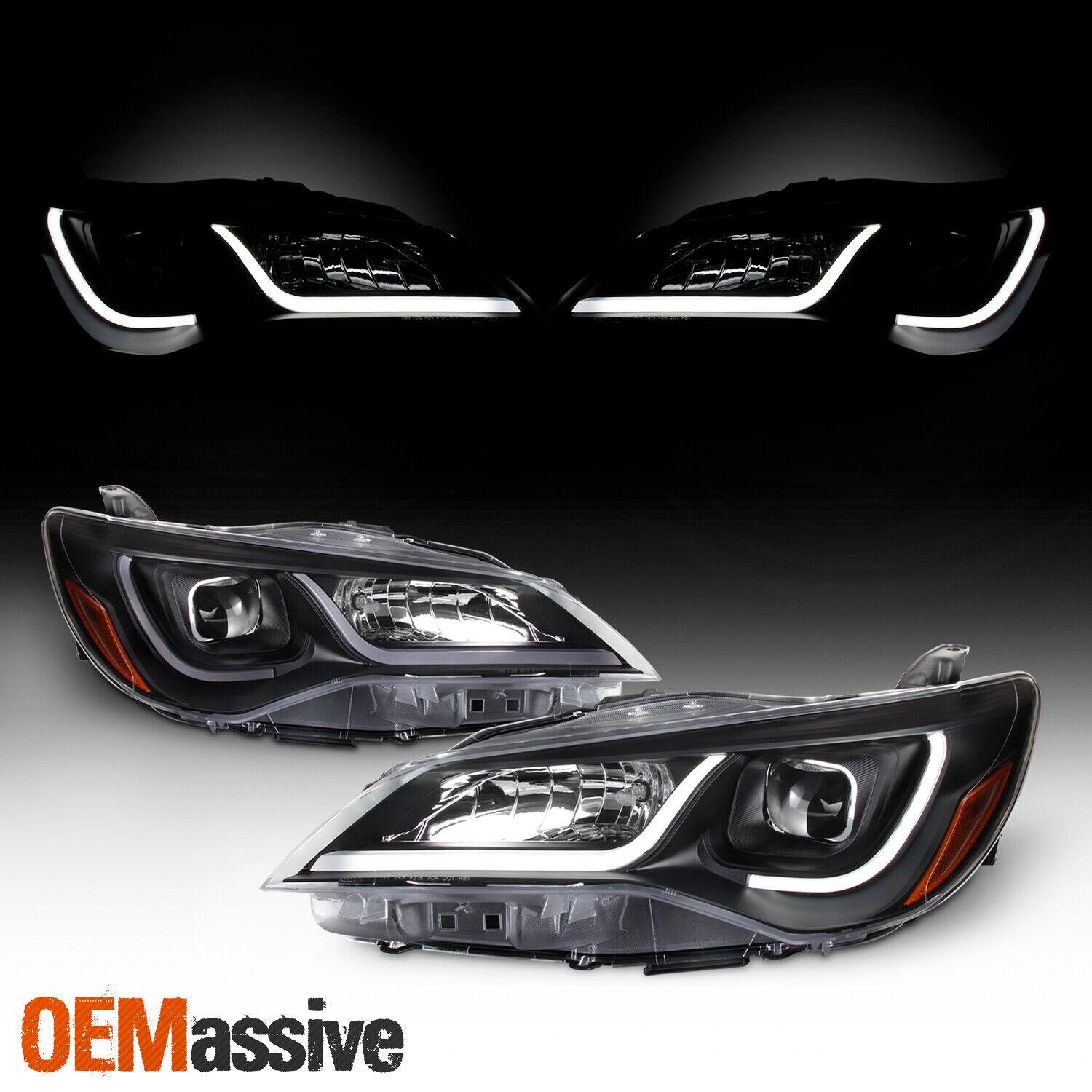 For 15-17 Toyota Camry LED Light Tube DRL Projector Headlights - Black Housing