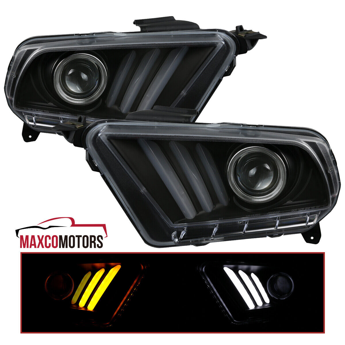 Black Projector Headlights Fits 2010-2014 Ford Mustang Sequential LED Signal DRL