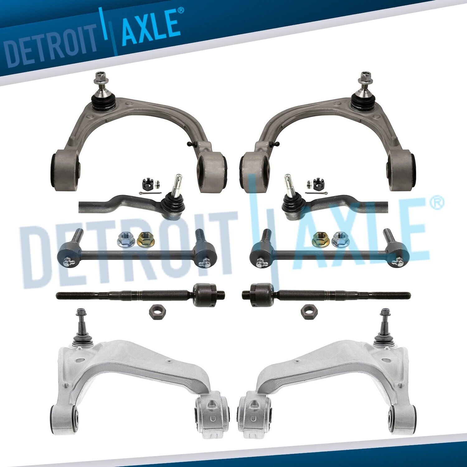 Front Upper & Lower Control Arms Sway Bars Tie Rod Ends Kit for Cadillac CTS RWD