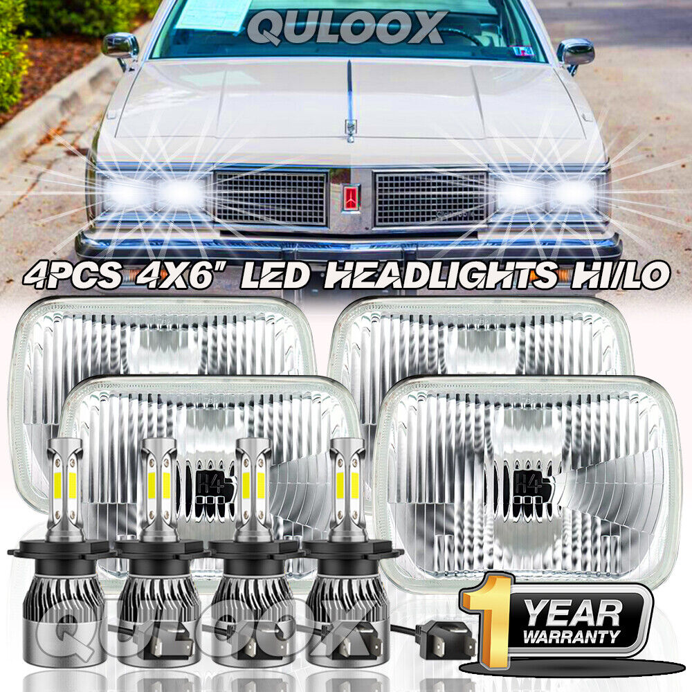 4Pcs 4x6 inch Square LED Headlights Hi/Lo Beam H4 For Oldsmobile Cutlass 1980-88