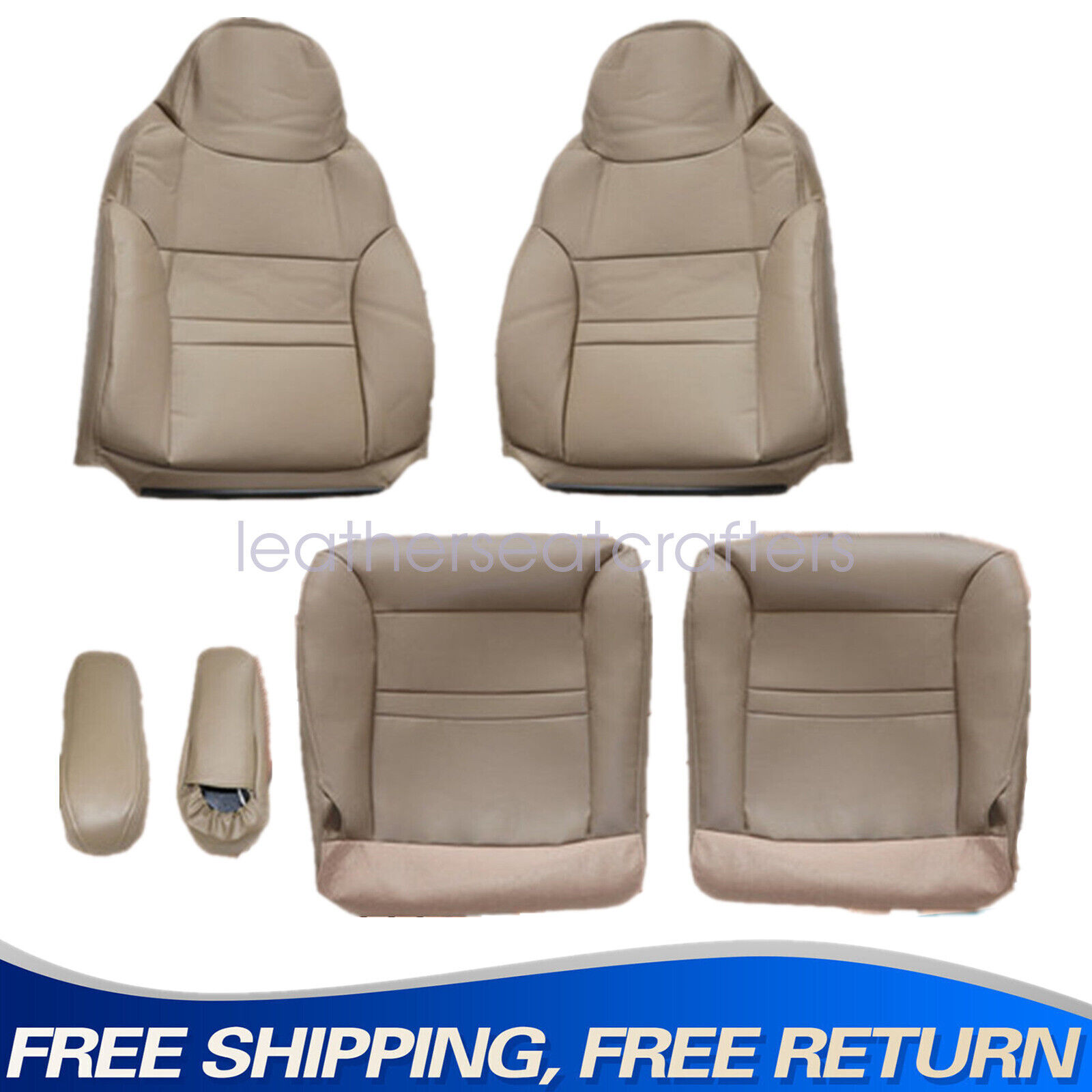 For 2000 2001 Ford Excursion Limited Front Bottom & TOP Leather Seat Cover TAN