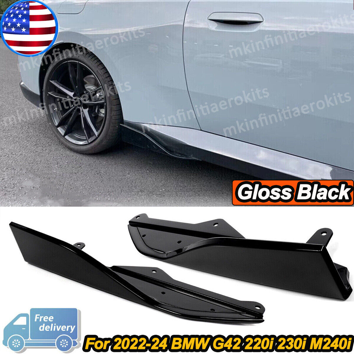 Pair Gloss Black Side Skirt Trim Flaps Cover Splitter For BMW G42 230i 2022-24