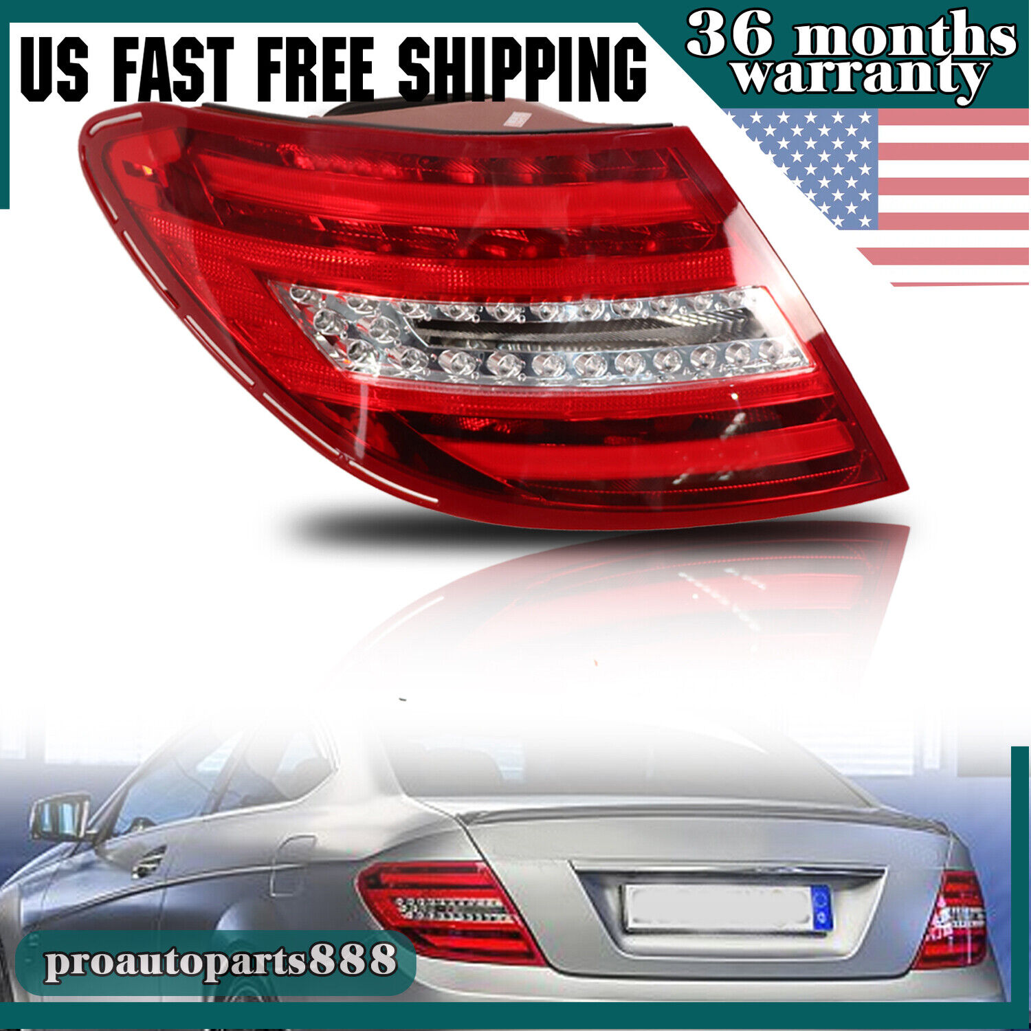 New For 11-14 Mercedes-Benz W204 C300 C250 Left Driver Side LED Tail Light Lamp
