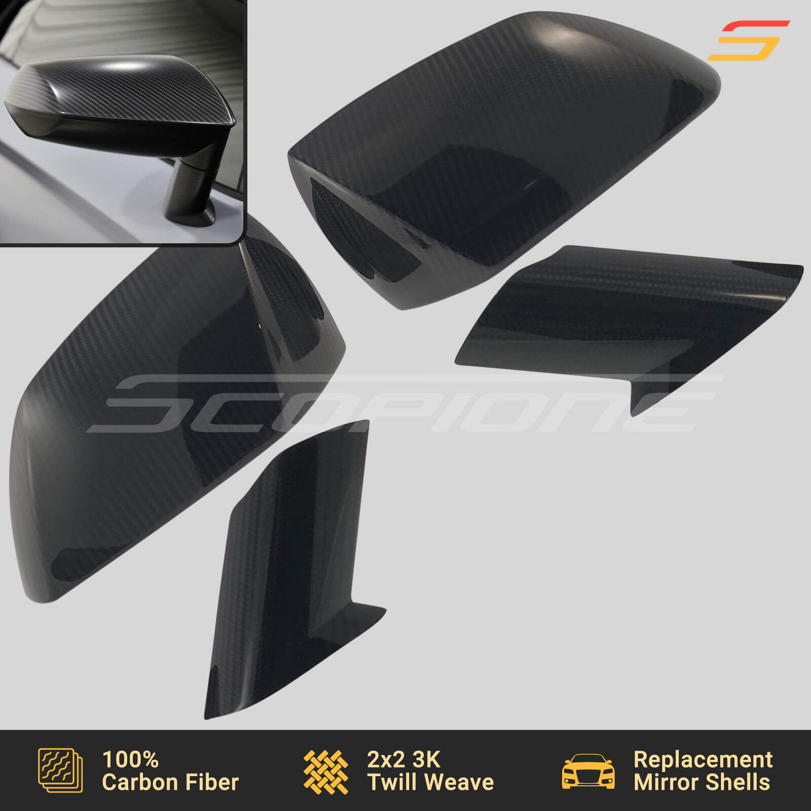 Scopione Carbon Fiber Replacement Side Mirror Shells for Lamborghini Aventador