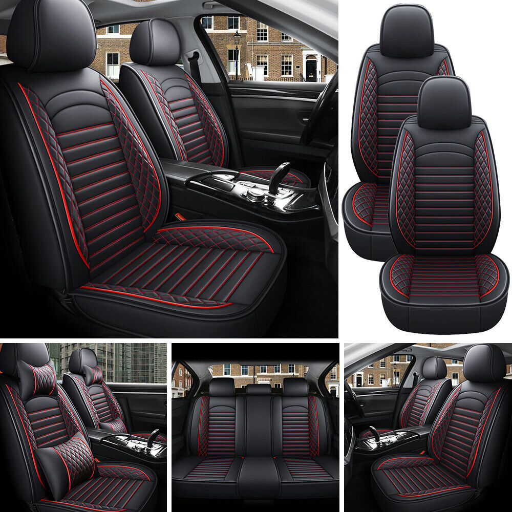 Universal Leather Car Seat Cushion Covers 5-Seats Full Set Front+Rear Protectors