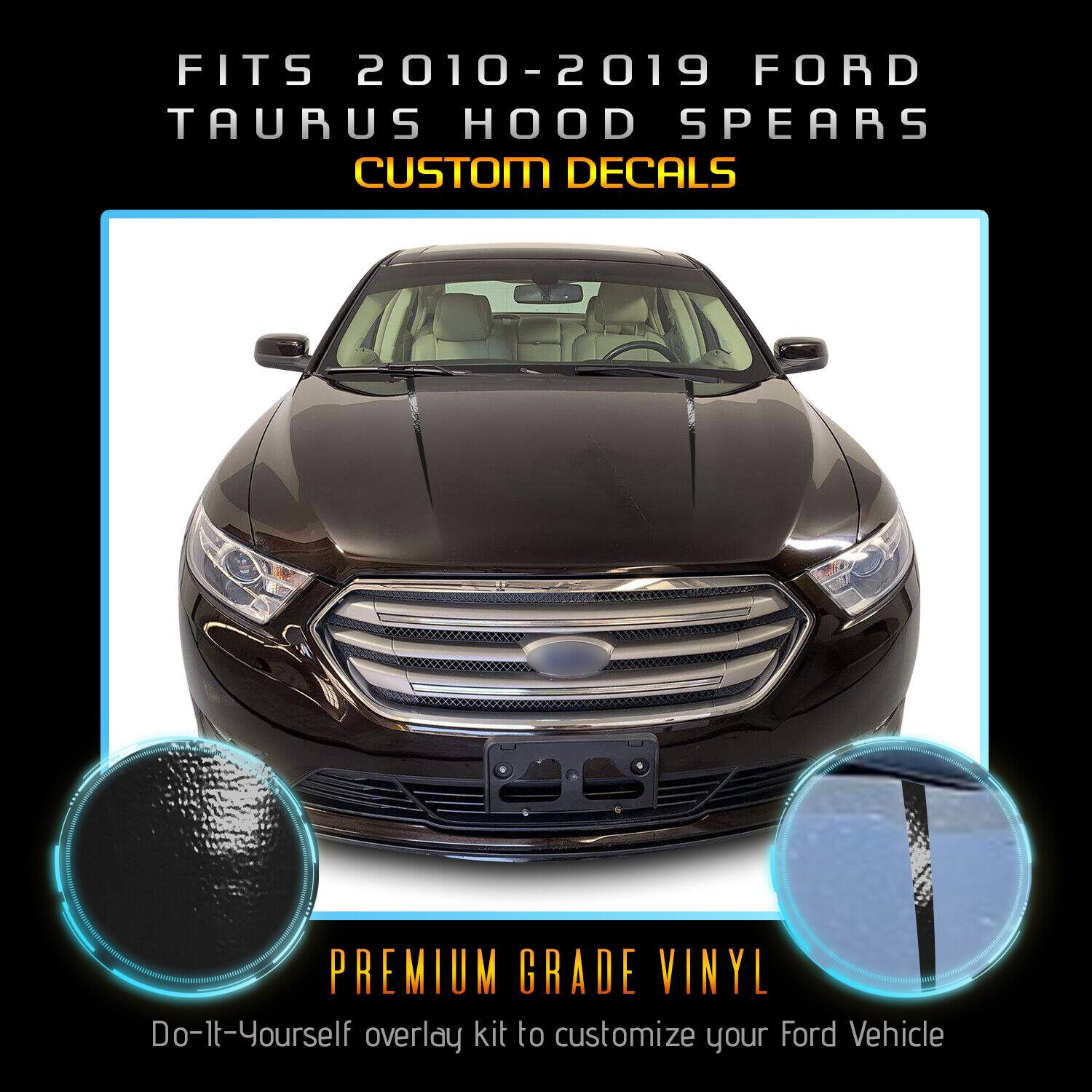 For 2010-2019 Ford Taurus Hood Spear Stripe Graphic Decals - Gloss Vinyl