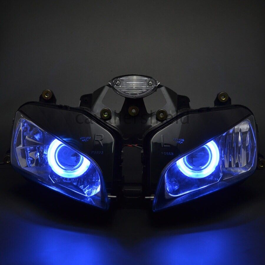 Blue Halo Angel Eyes HID Projector Headlight Assembly For Honda CBR600RR 03-2006