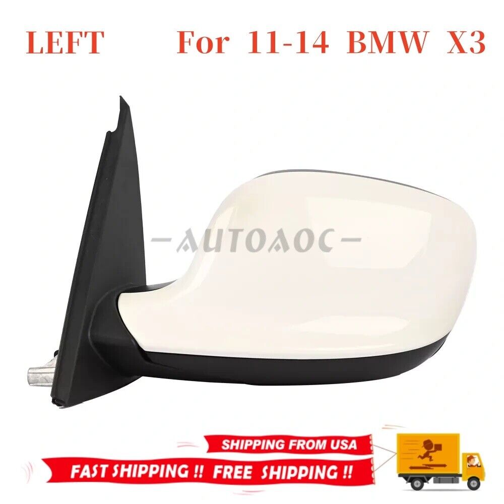 White Left driver side rearview mirror Fits BMW X3 2011 2012 2013 2014