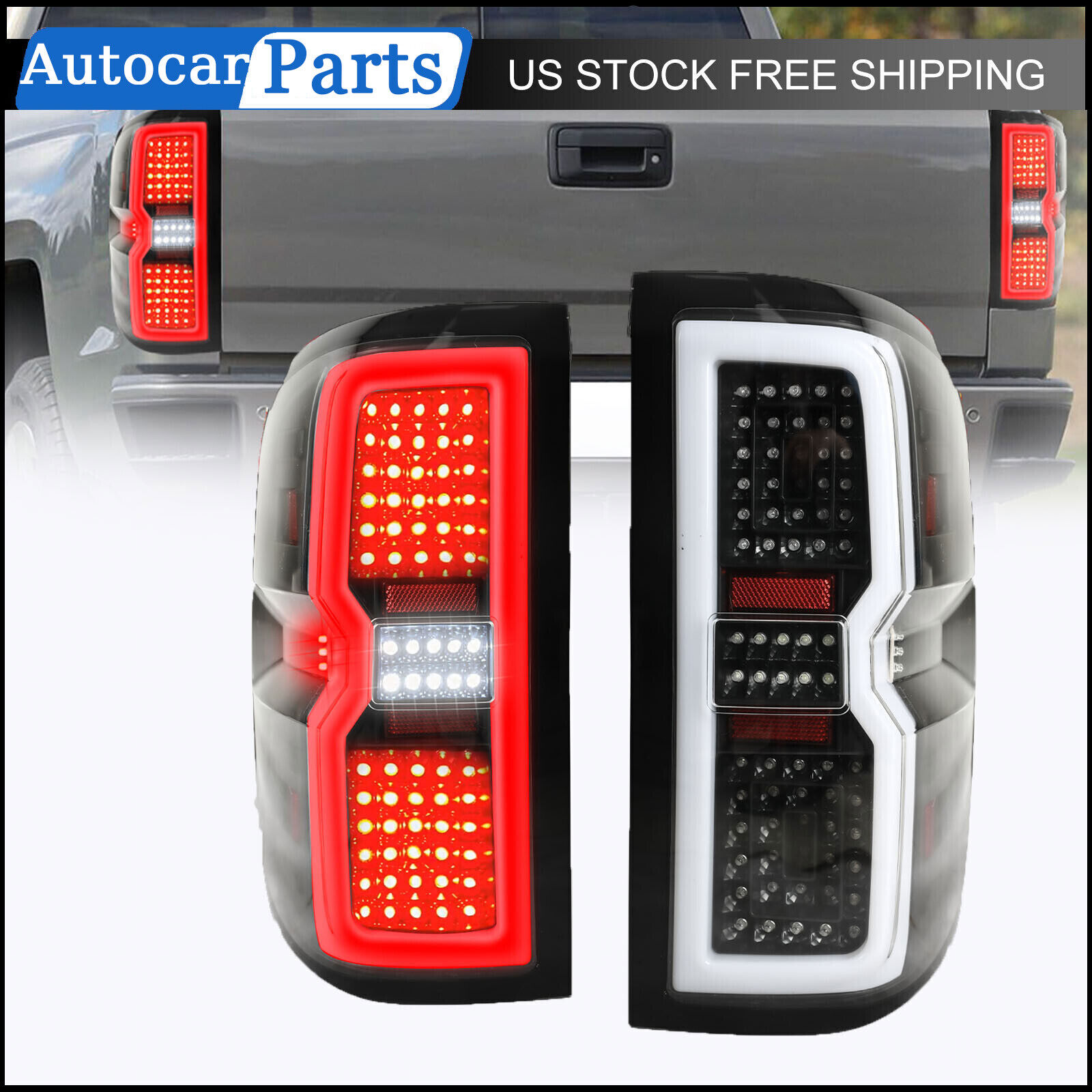 Smoke LED Tail Lights For 14-18 Chevy Silverado 1500 2500 Brake Lamps Sequential