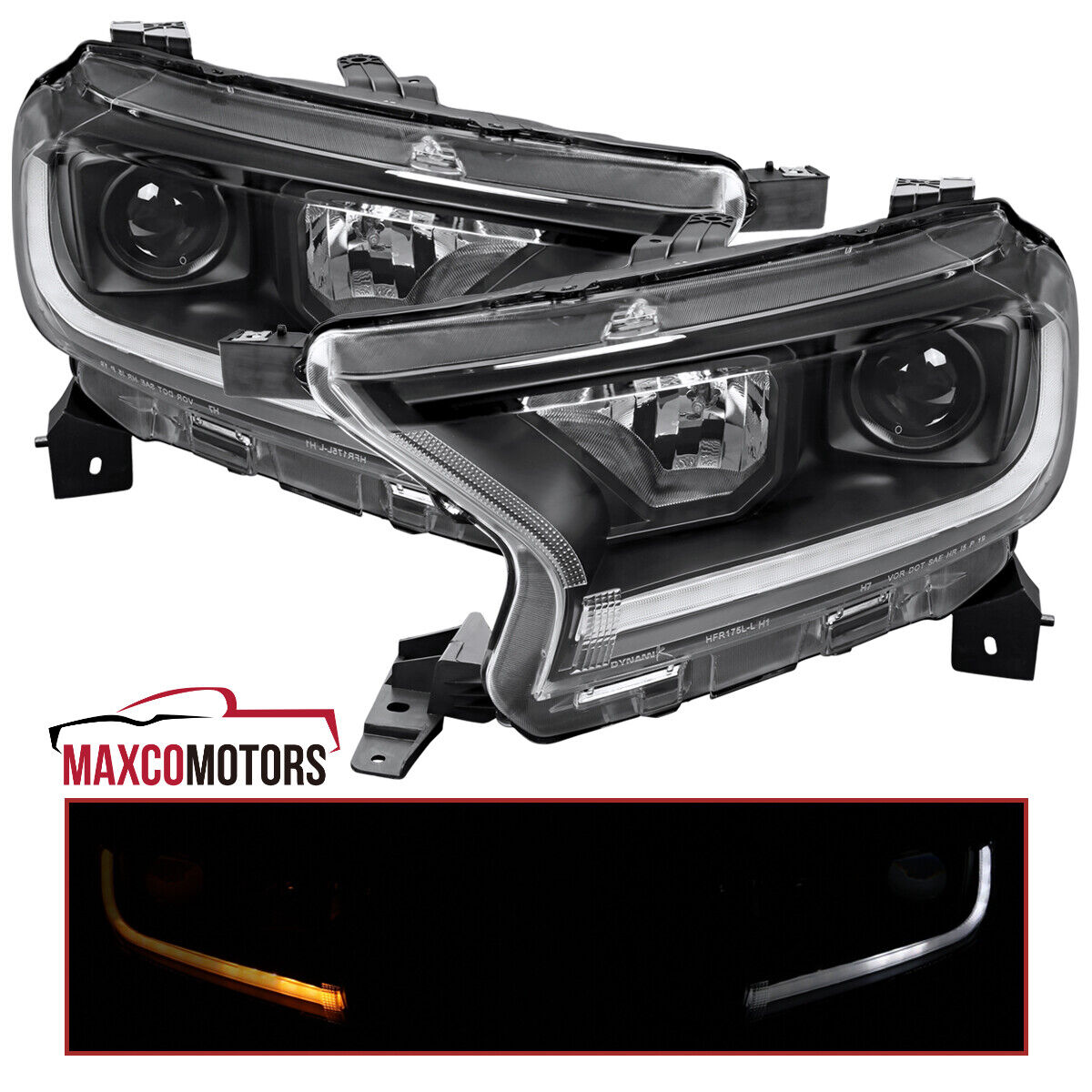 Black Projector Headlights Fits 2019-2023 Ford Ranger Switchback LED Signal Pair