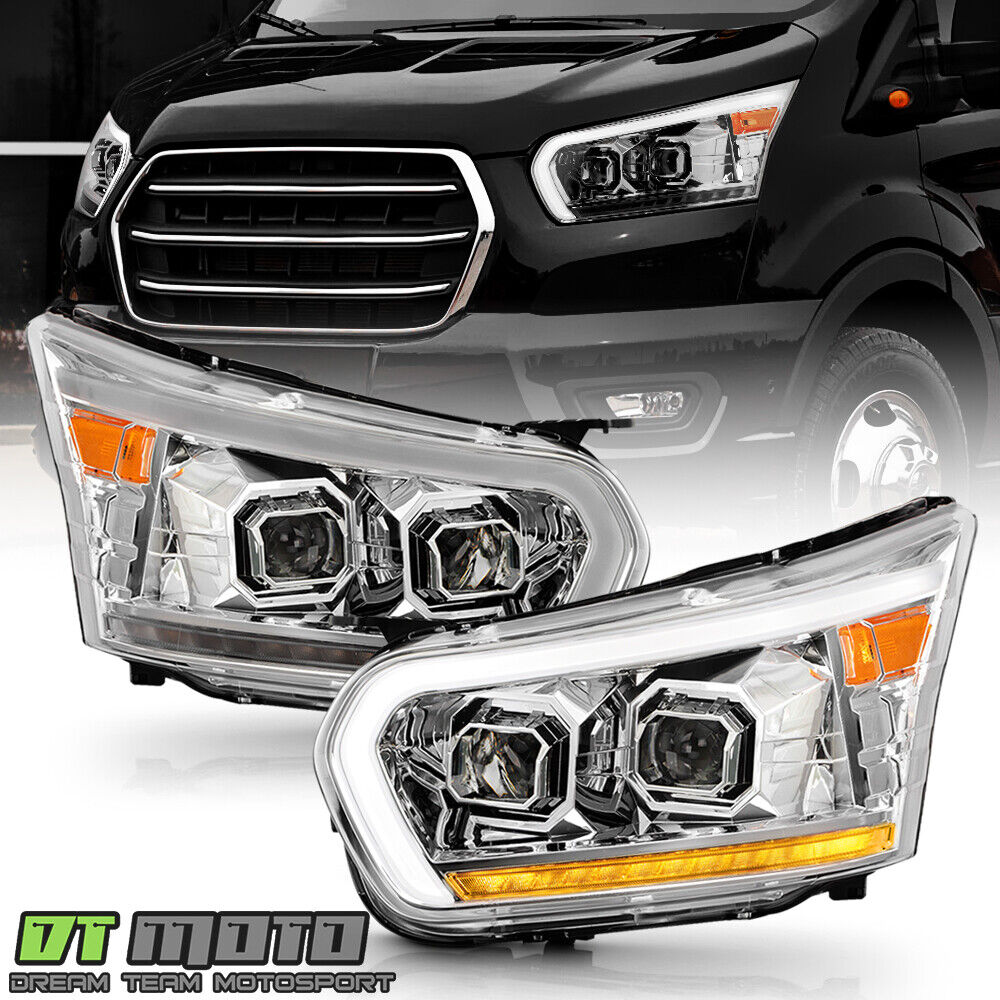 For 2015-2023 Ford Transit 150 Halogen Type Chrome LED Tube Projector Headlights