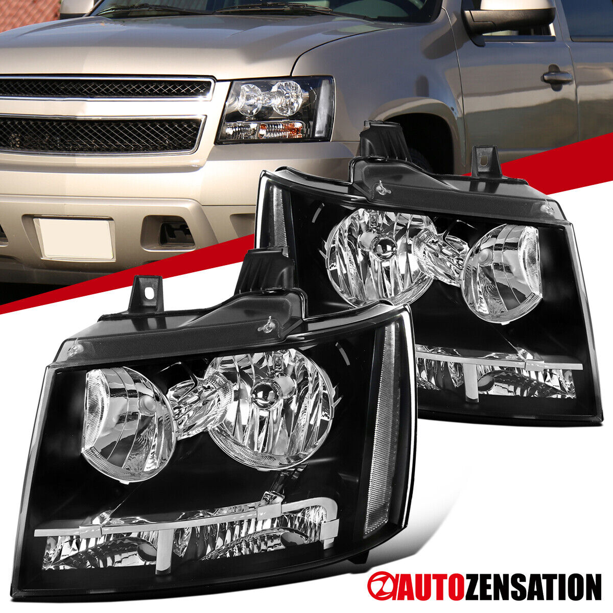 Fit 2007-2014 Chevy Avalanche Tahoe Suburban Black Headlights Head Lamps 07-14