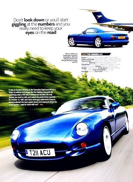 1999 TVR Cerbera 4.5 Original Car Review Report Print Article J989