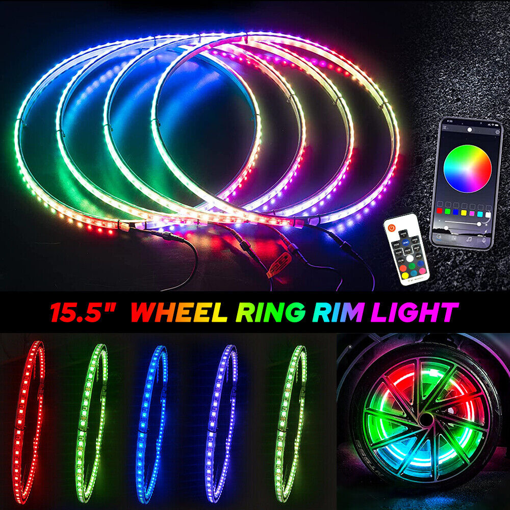 4x RGB Wheel Lights 15.5'' Ring Light For LED Truck Car Lights Rim Bluetooth APP