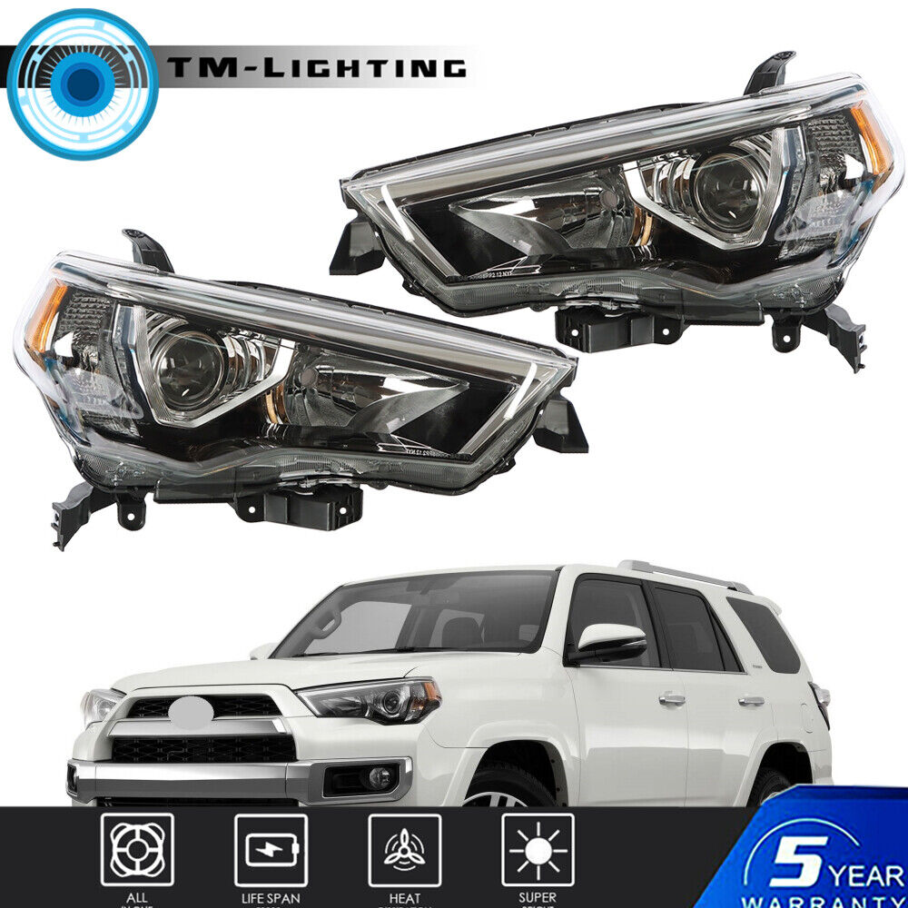 For 2014 2015-2020 Toyota 4Runner Headlights Headlamps Projector Black Housing