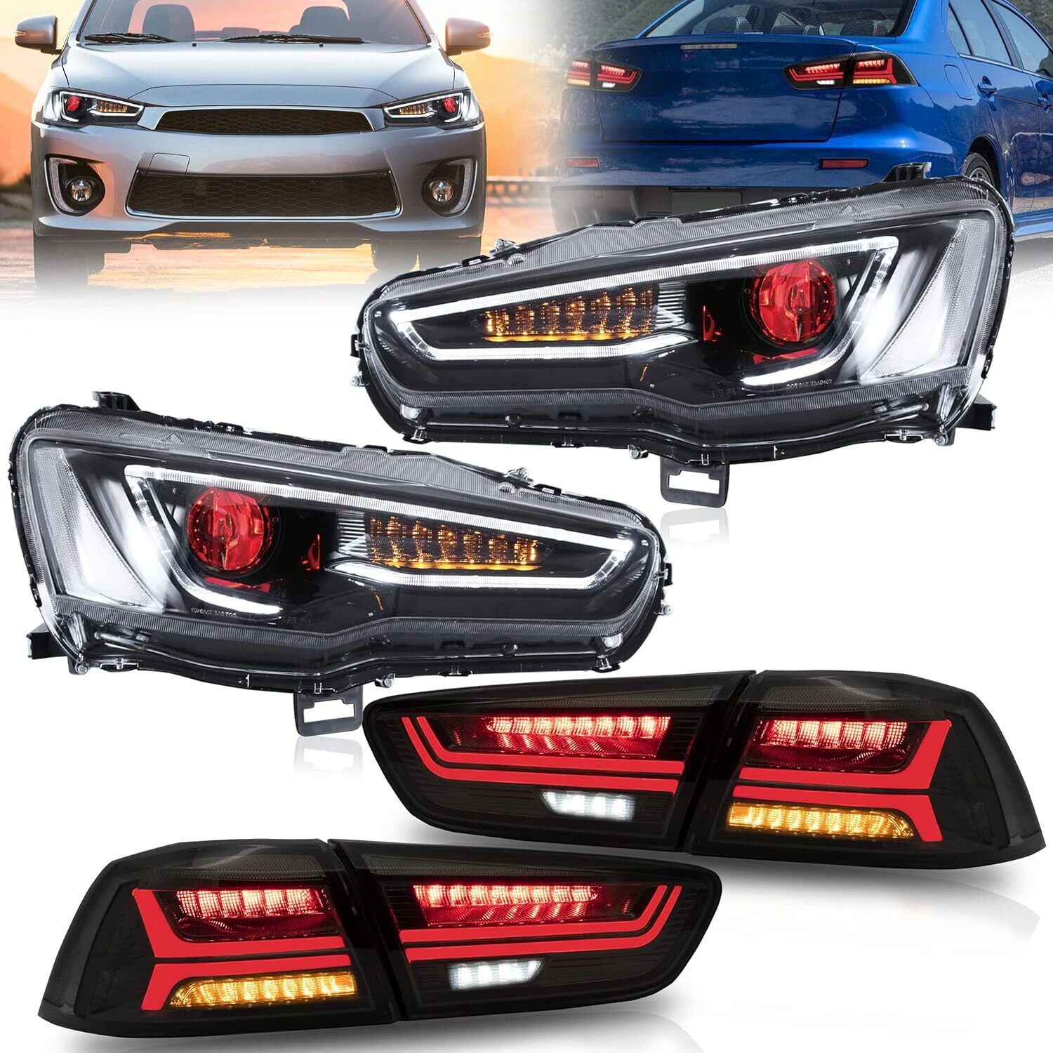 For 2008-2017 Mitsubishi Lancer & EVO X Demon Eyes LED Headlights+Tail Lights