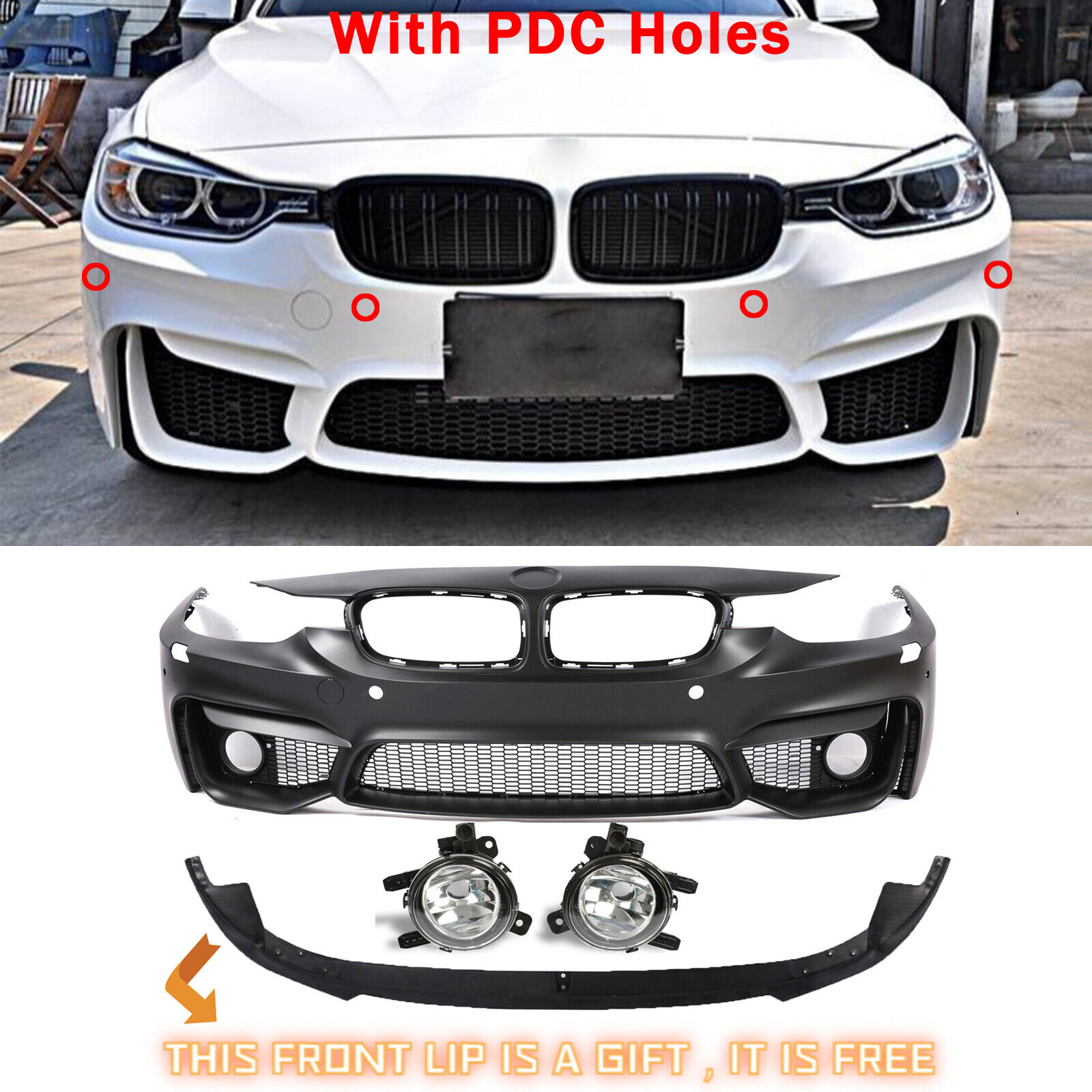 M3 Style Bumper Cover For BMW F30 +Fog light+Performance Lip+W/PDC 2012-2018