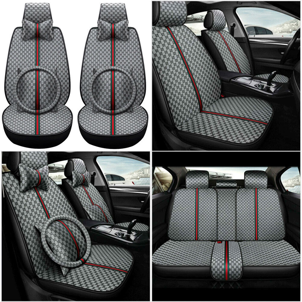 Full Set Universal Car Seat Cover 5 Seats Set Leather Front Rear Back Cushion