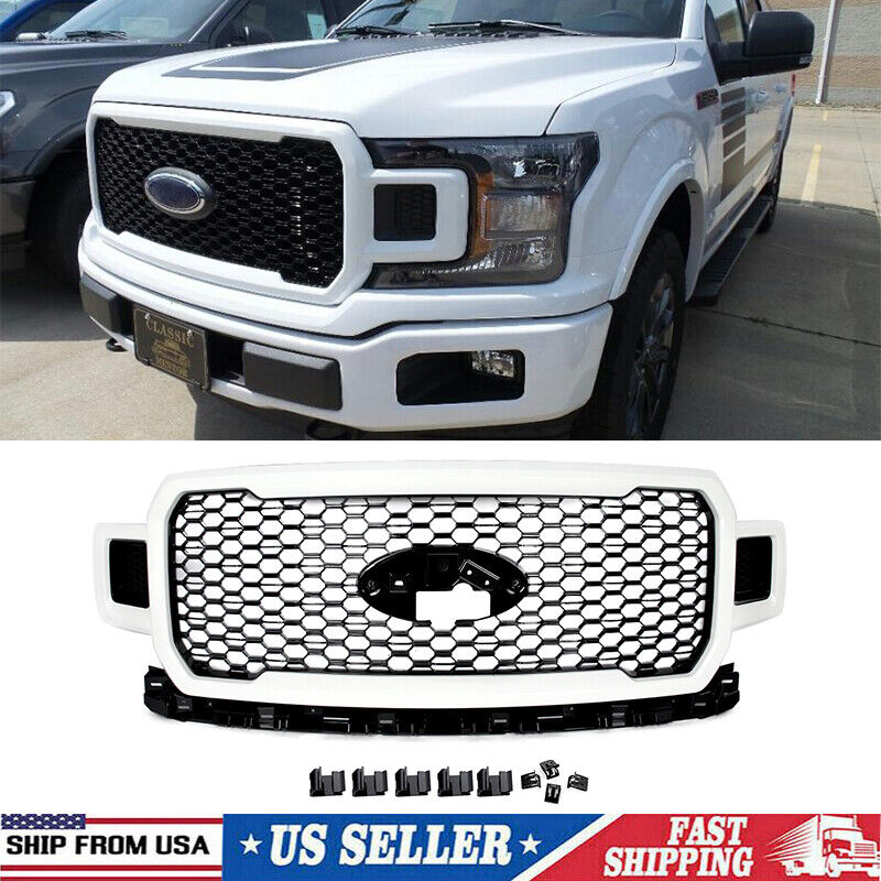 Honeycomb Front Bumper Grille Assembly Oxford White For 2018-20 Ford F-150 F150