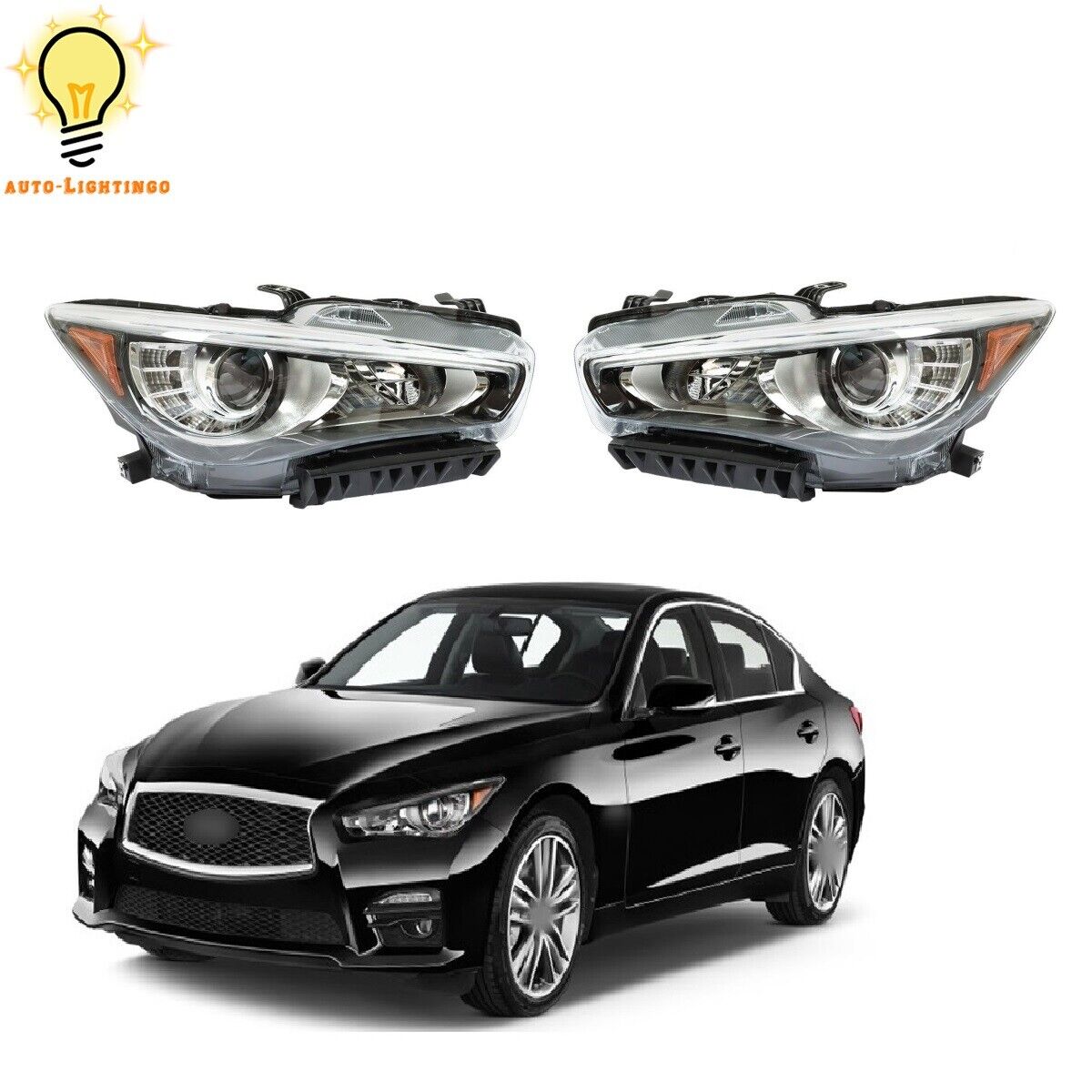 Headlights Headlamps Assy Left Side&Right Side For 2014-2016 2017 Infiniti Q50