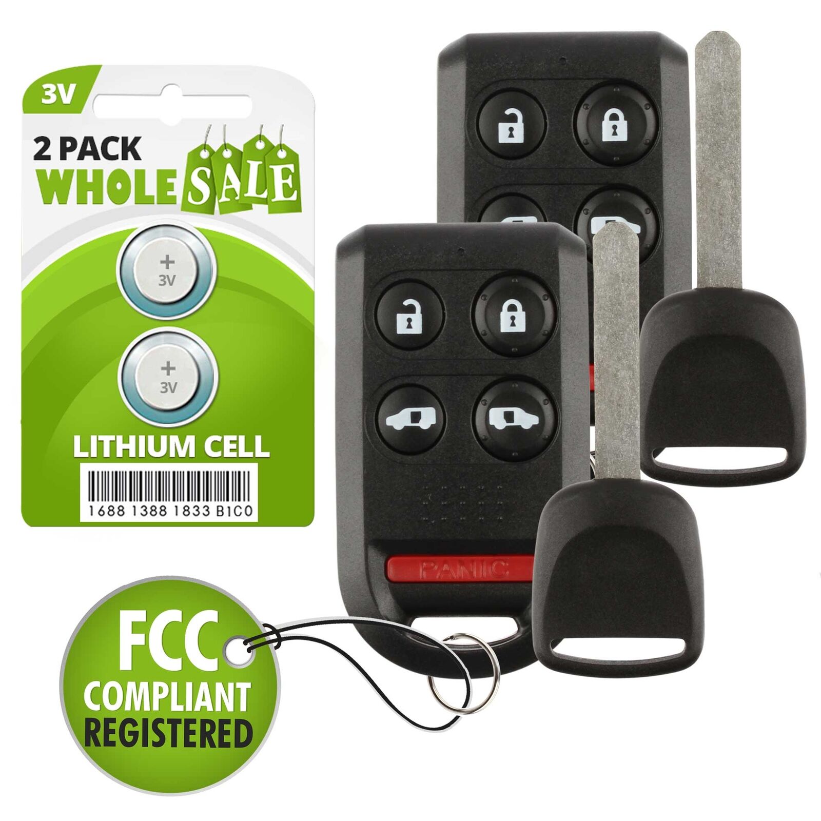 2 Replacement For 2005 2006 2007 2008 2009 2010 Honda Odyssey Key + Fob Remote