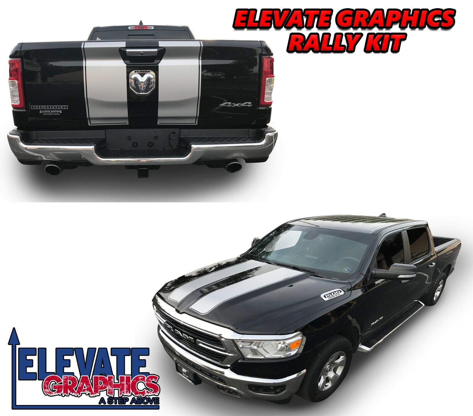 For Ram 1500 Rally Stripes Hood Graphics Tailgate 3M Decals Stickers 2019-2021
