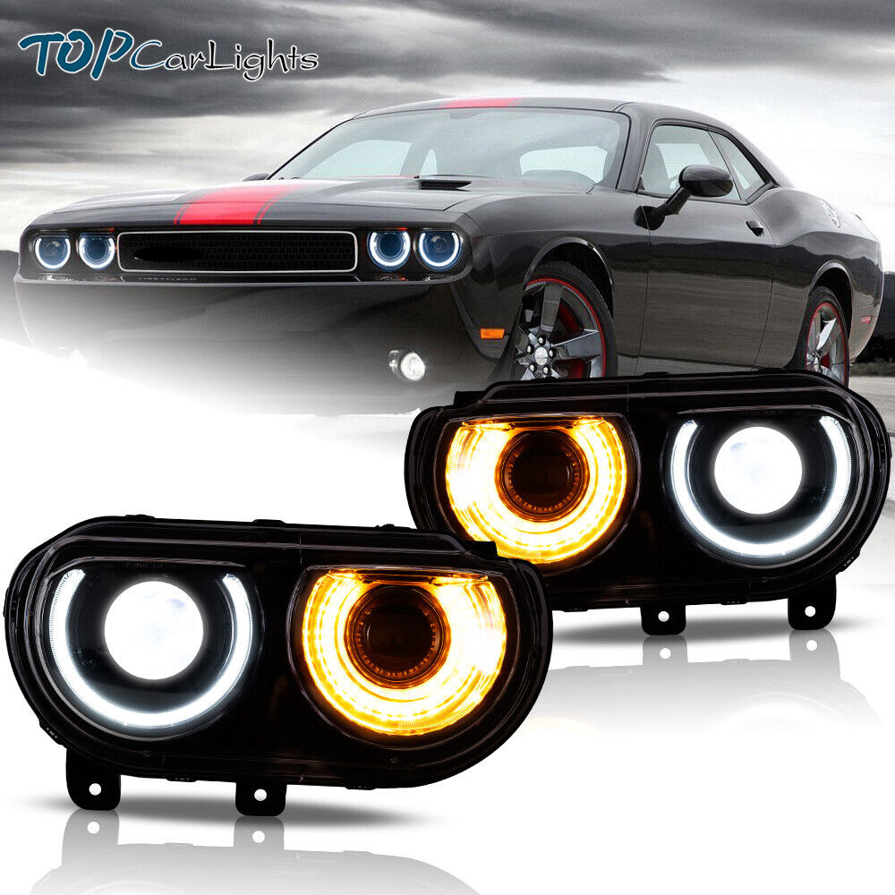 VLAND 1Pair LED Headlights Projector For 2008-2014 Dodge Challenger Front Lamps