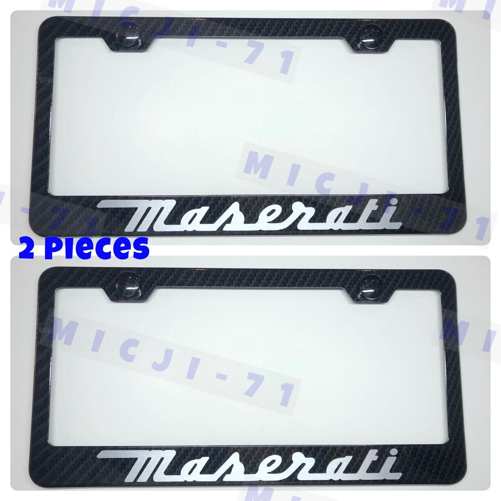 X2 100% Maserati Carbon Fiber Style Stainless Steel License Plate Frame Holder
