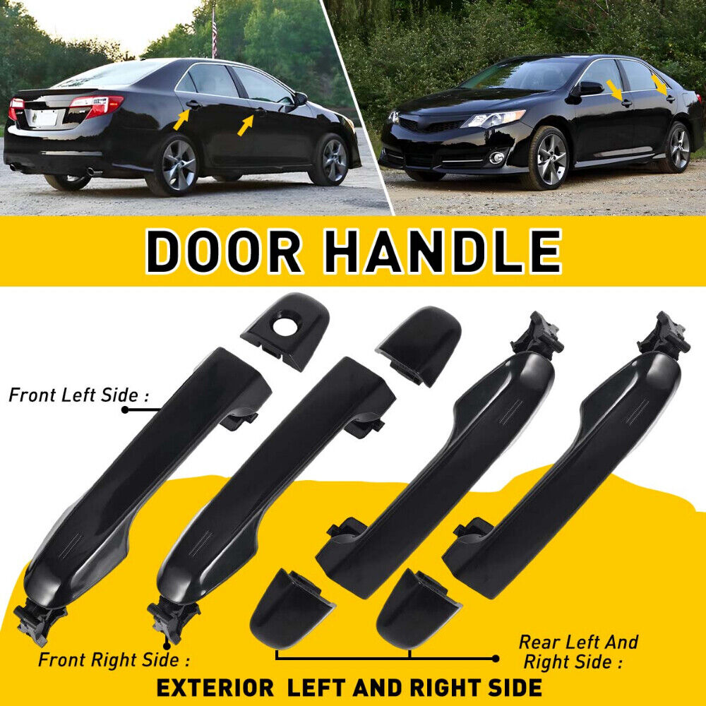 Set of 4 Door Handle Outside Exterior Black Front Rear for 2012-17 Toyota Camry